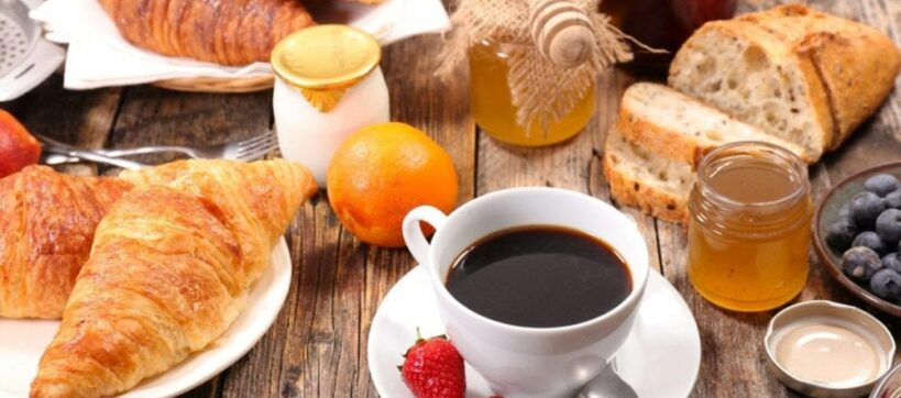 breakfast with coffee and croissant