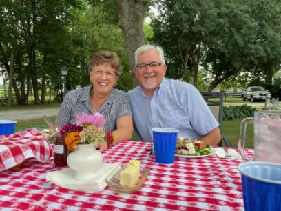 Marc and June at picnic table