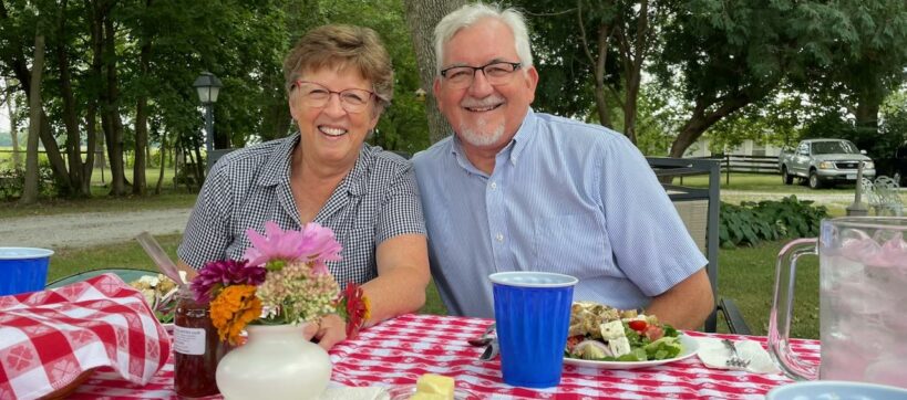 Marc and June at picnic table