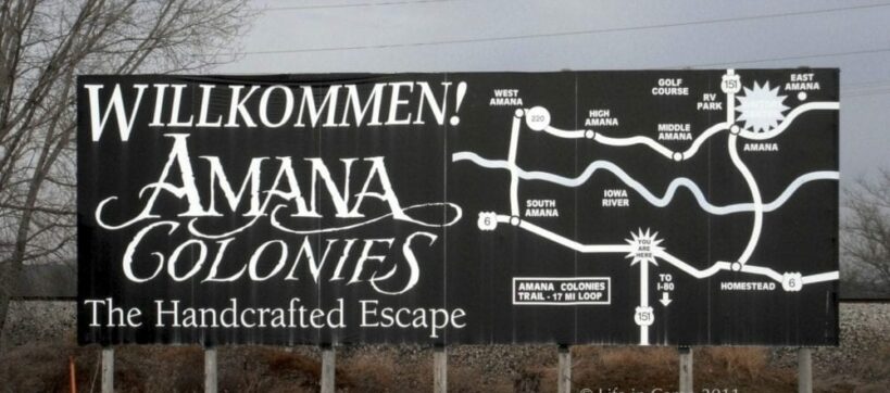 Willkommen Amana Colonies sign